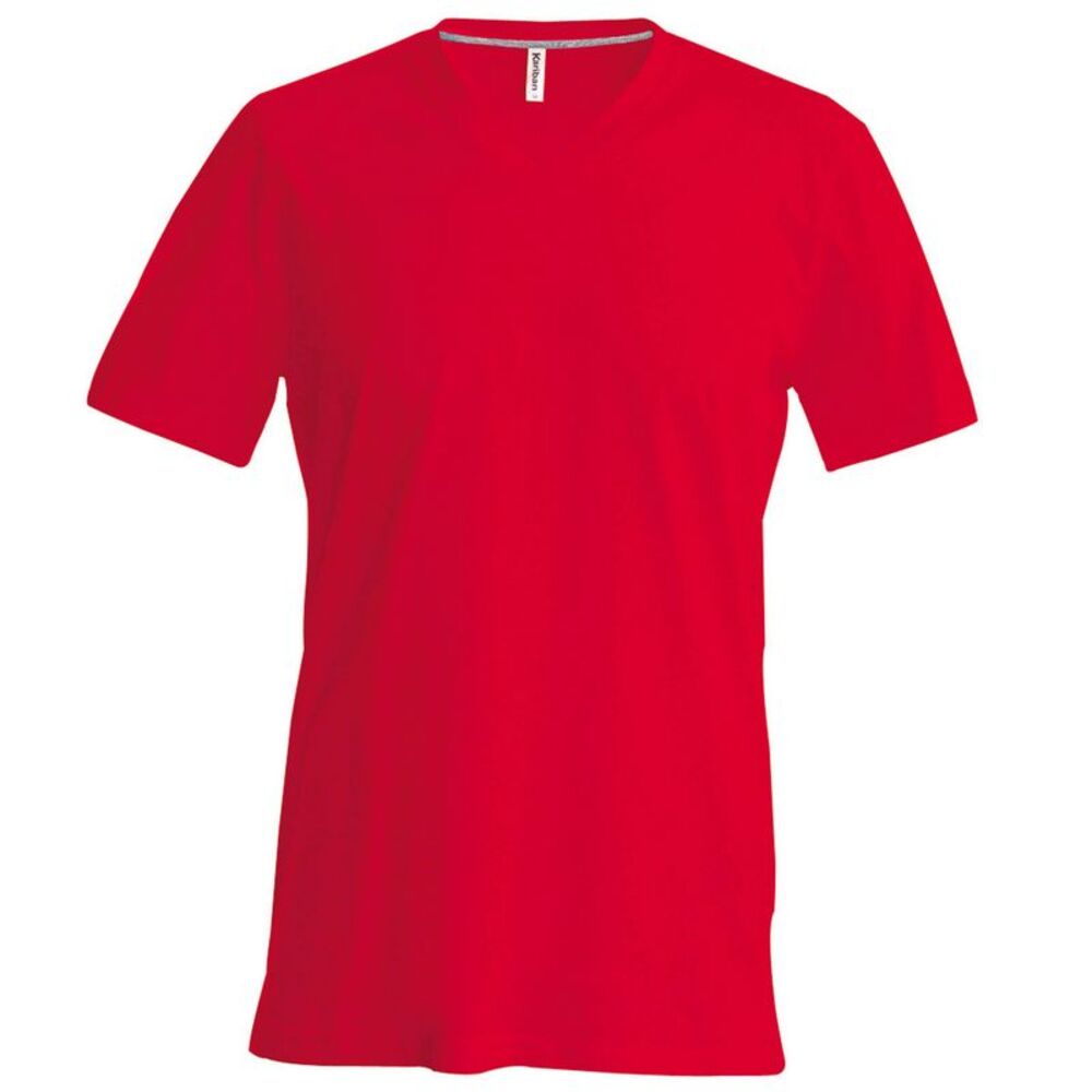Kariban Mens Short Sleeve V Neck Slim Fit T-Shirt / Red